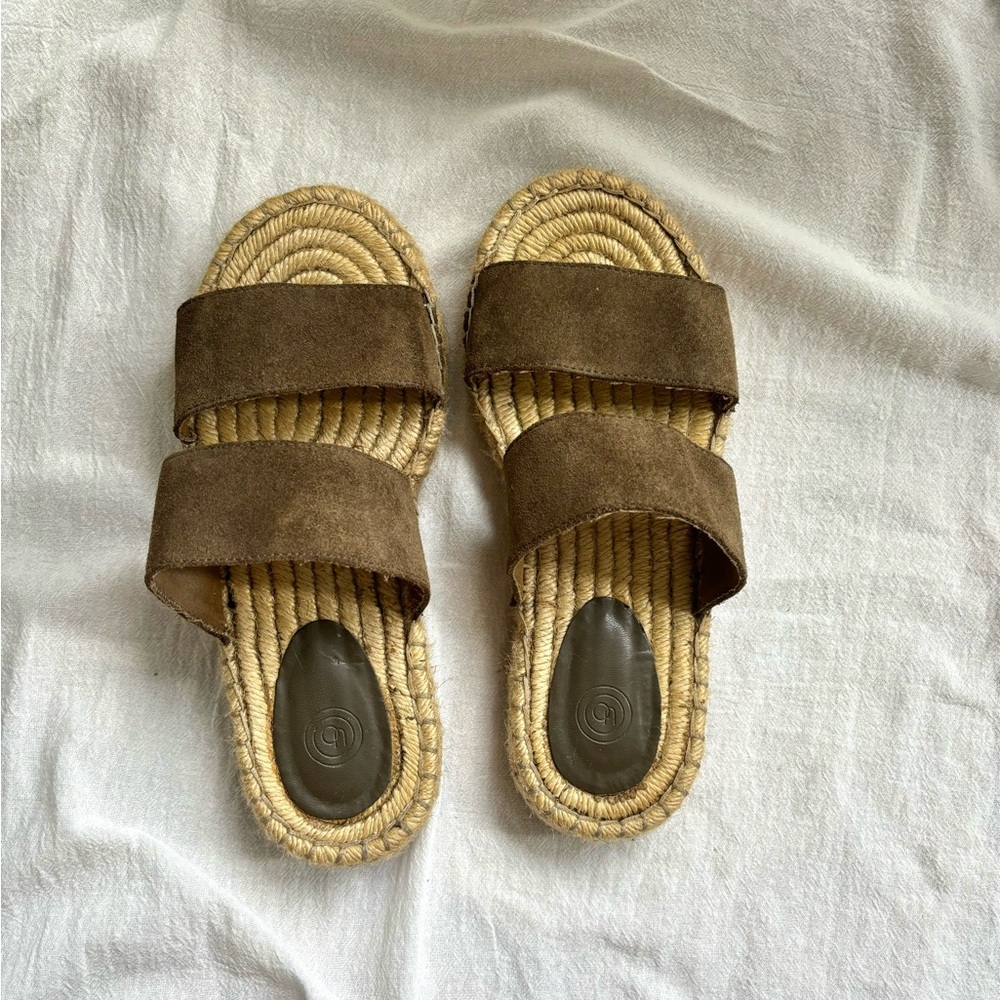 UO Urban Outfitters Chloe Espadrille Slide Jute Sole Sandal Olive Suede Size 7 - Picture 2 of 8